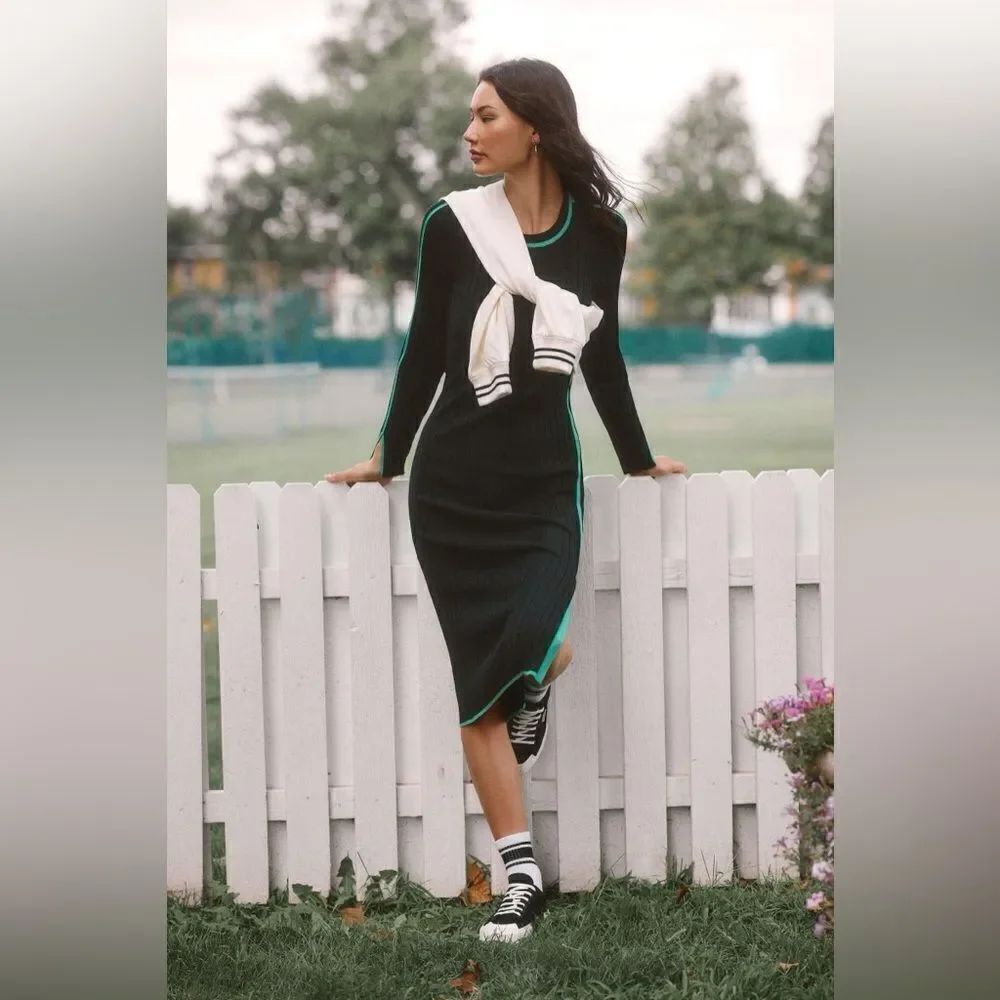Daily Practice by Anthropologie Black Long-Sleeve Sporty Sweater Dress